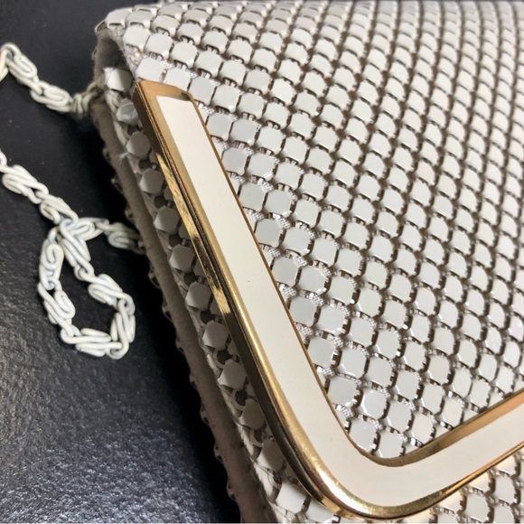 Vintage 70s 80s Metal Mesh Disco Bag Chain Strap Cream Off-White Evening Purse - Picture 13 of 16